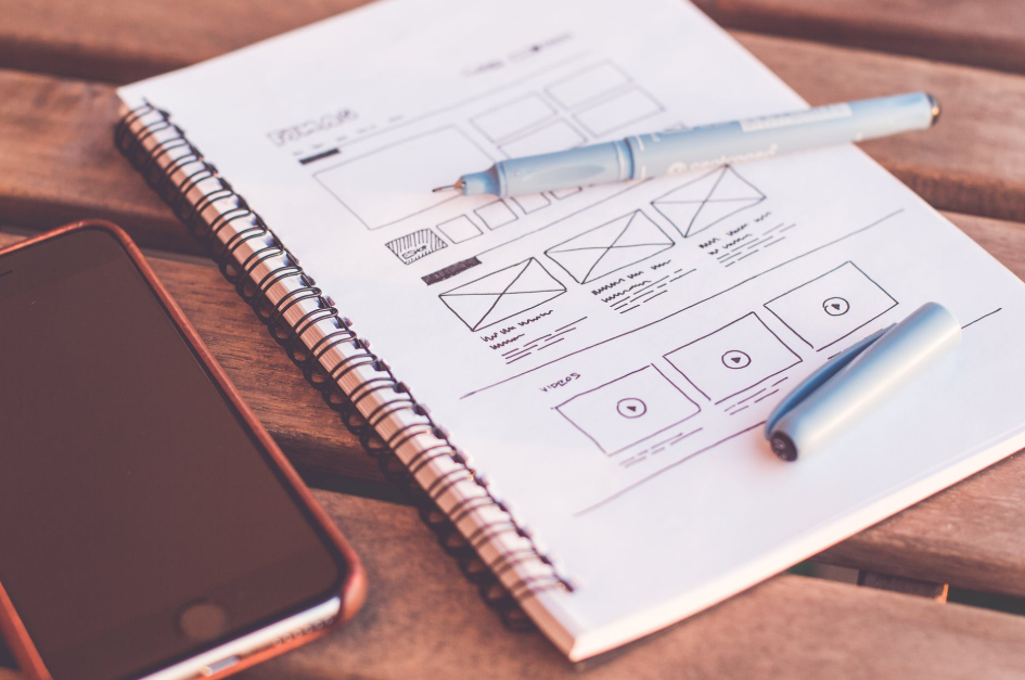 wireframe design on sketchbook